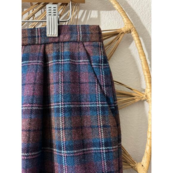 Vintage 90s Pendleton Plaid Wool Skirt w/ Pockets Blue Purple Petites Sz 14P - Picture 6 of 10